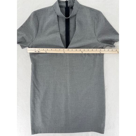 Zara Black & White Houndstooth short Dress V Neck Choker Band Mini M - Picture 7 of 9